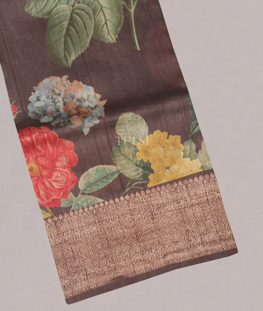 Brown Banaras Tussar Georgette Saree T577282-image