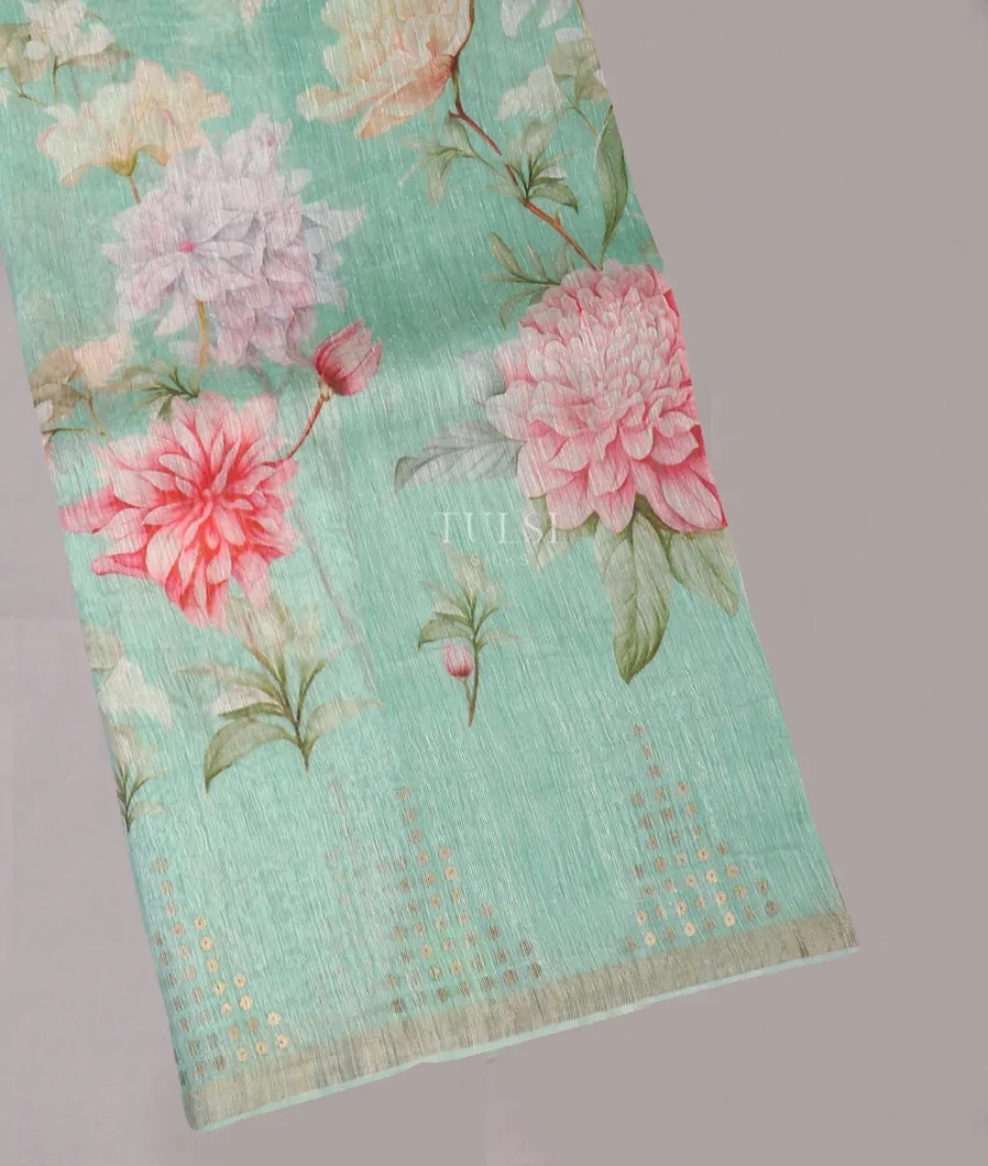 Blue Linen Printed Saree T571160-image