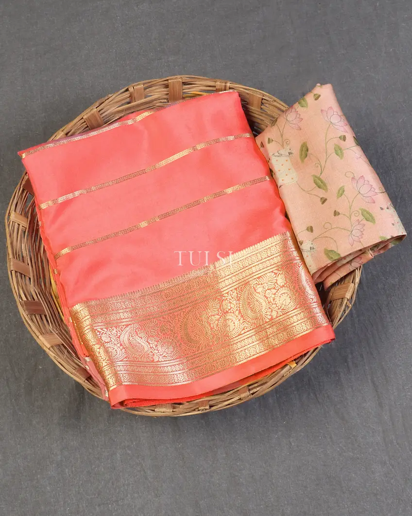 Peach Mysore Crepe Silk Saree T589796-image