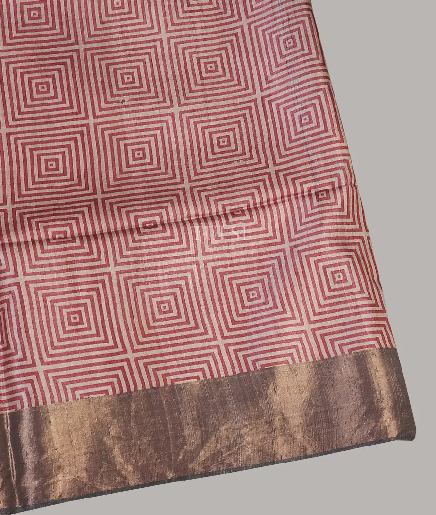 Beige And Pink Tussar Printed Saree T589065-image