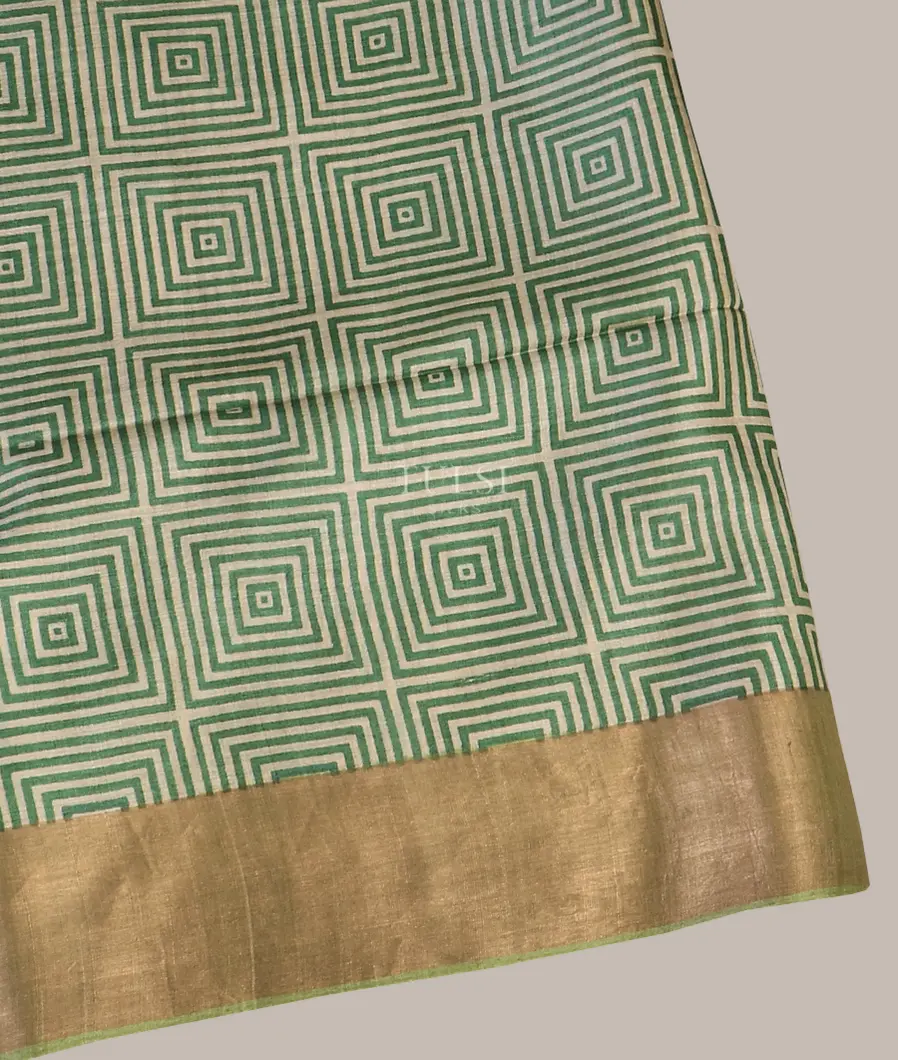 Beige And Green Tussar Printed Saree T589064-image