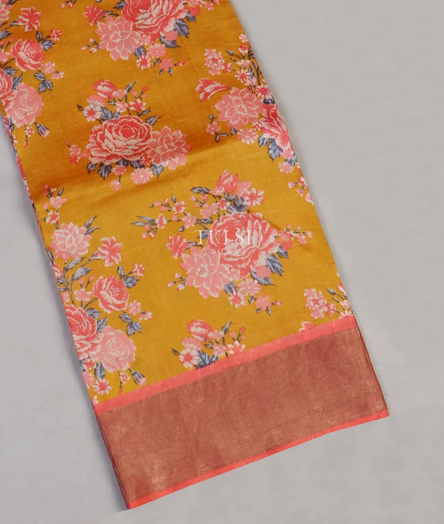 Mustard Yellow Tussar Printed Saree T589485-image