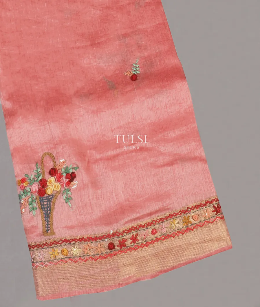 Pink Linen Embroidery Saree T559016-image