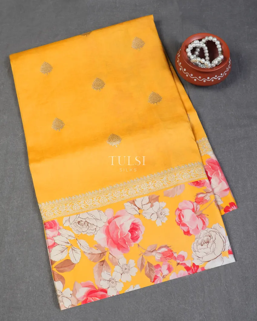 Yellow Banaras Kathan Silk Saree T589664-image