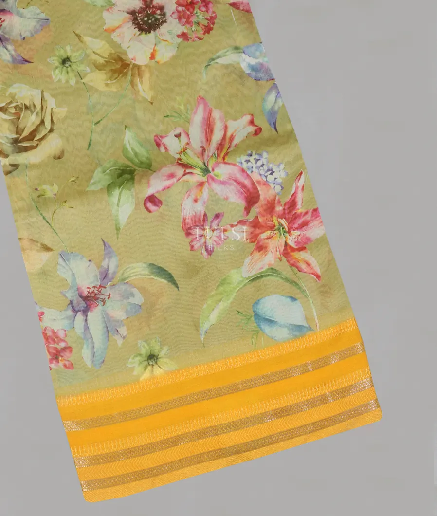 Light Khaki Green Chanderi Cotton Saree T591123-image