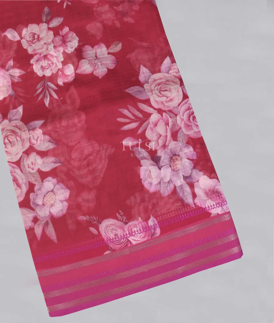 Red Chanderi Cotton Saree T591114-image