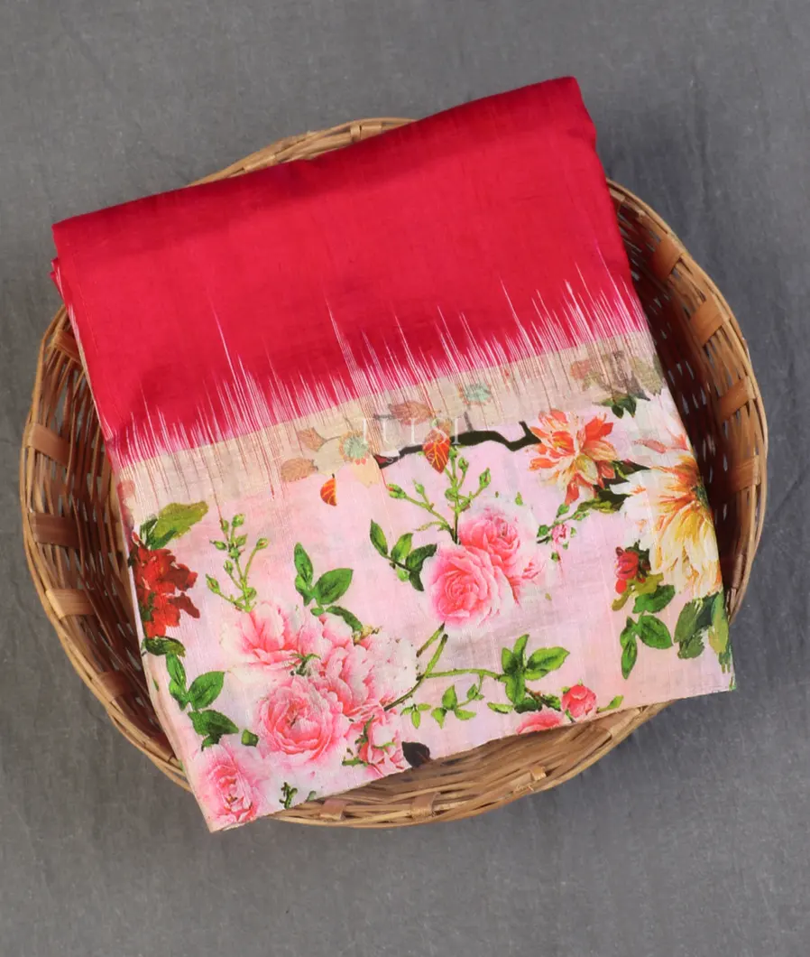 Reddish Pink Soft Silk Saree With Raw Silk Finish T589052-image