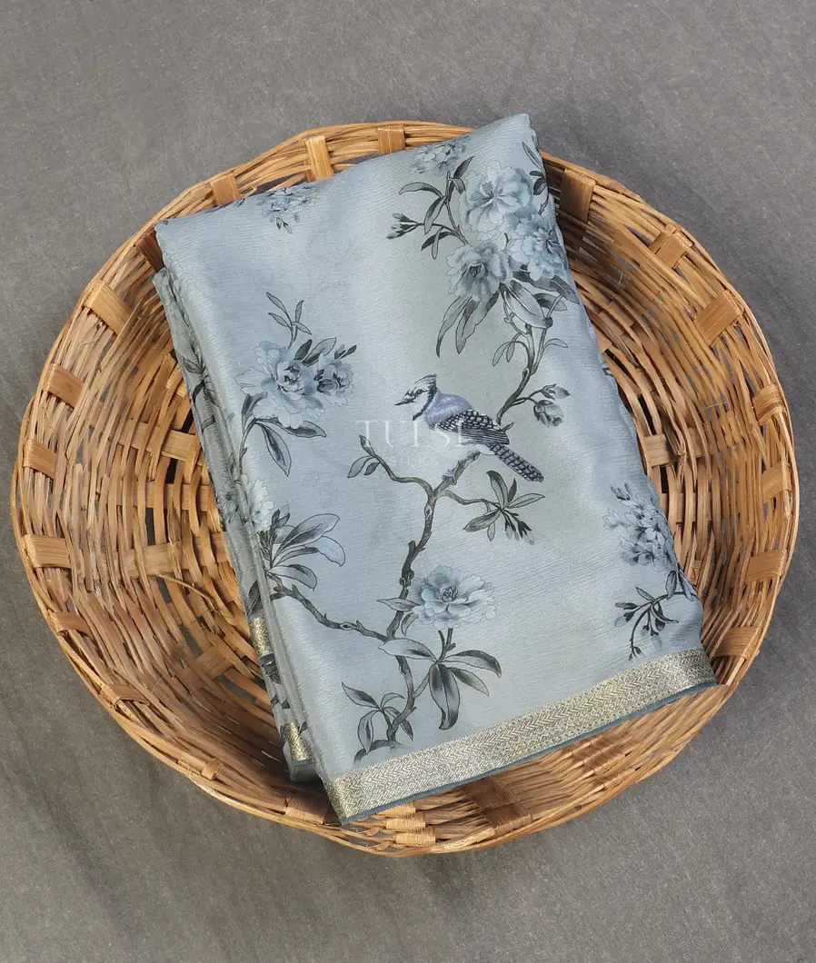 Bluish Grey Mysore Crepe Silk Saree T589818-image
