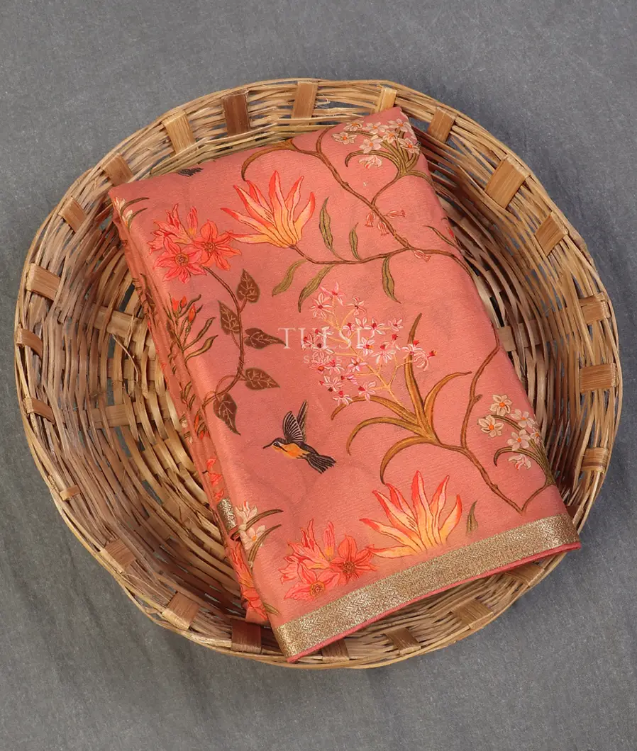 Peach Mysore Crepe Silk Saree T589816-image