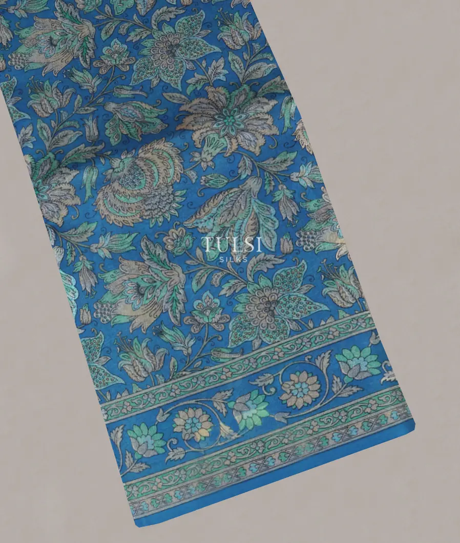 Blue Printed Silk Saree T550412-1-image