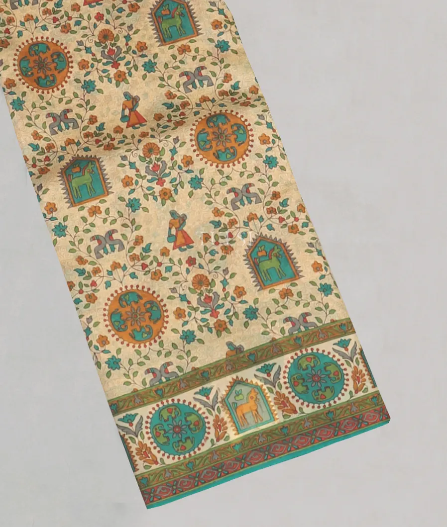 Beige Printed Silk Saree T550416-image