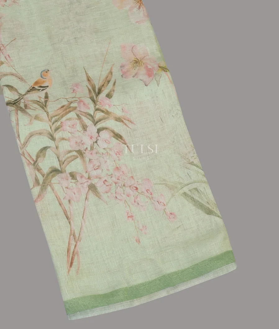 Light Green Linen Printed Saree T516225-image