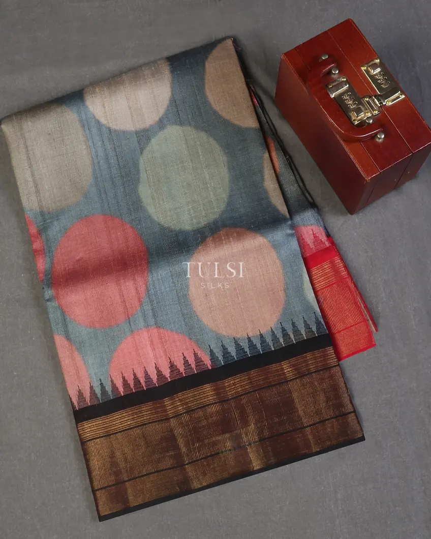 Bluish Grey Tussar Printed Saree T592831-image