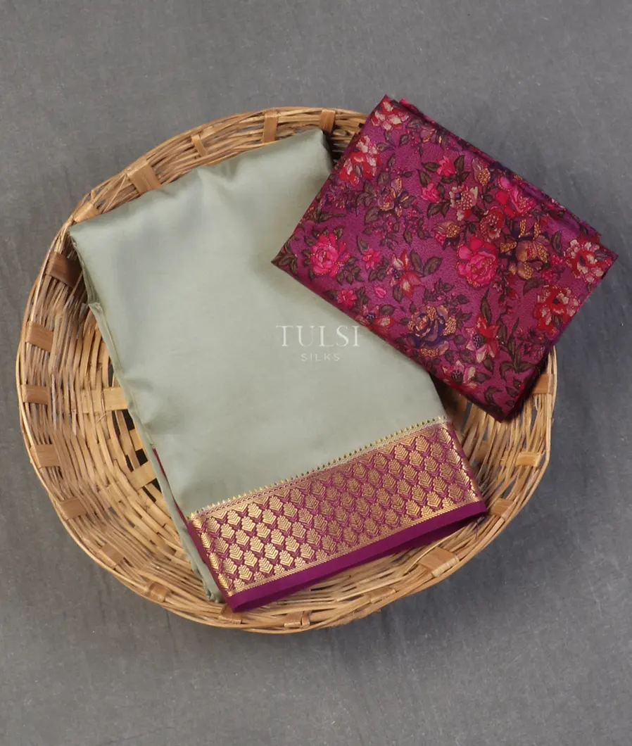 Grey Mysore Silk Saree T590311-image