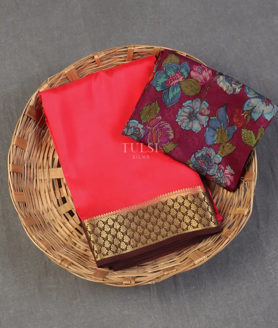 Reddish Pink Mysore Silk Saree T590307-image