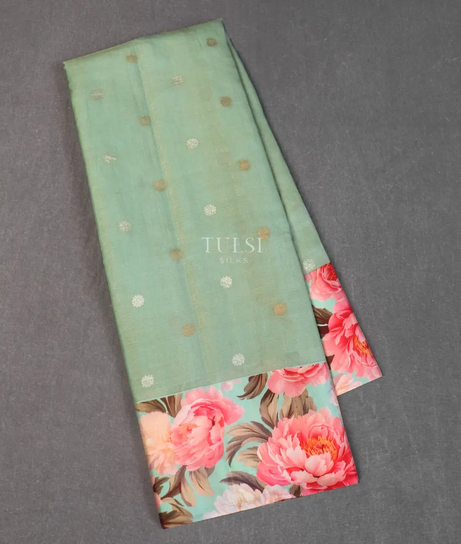 Green Tissue Tussar Saree With Satin Border T584531-image
