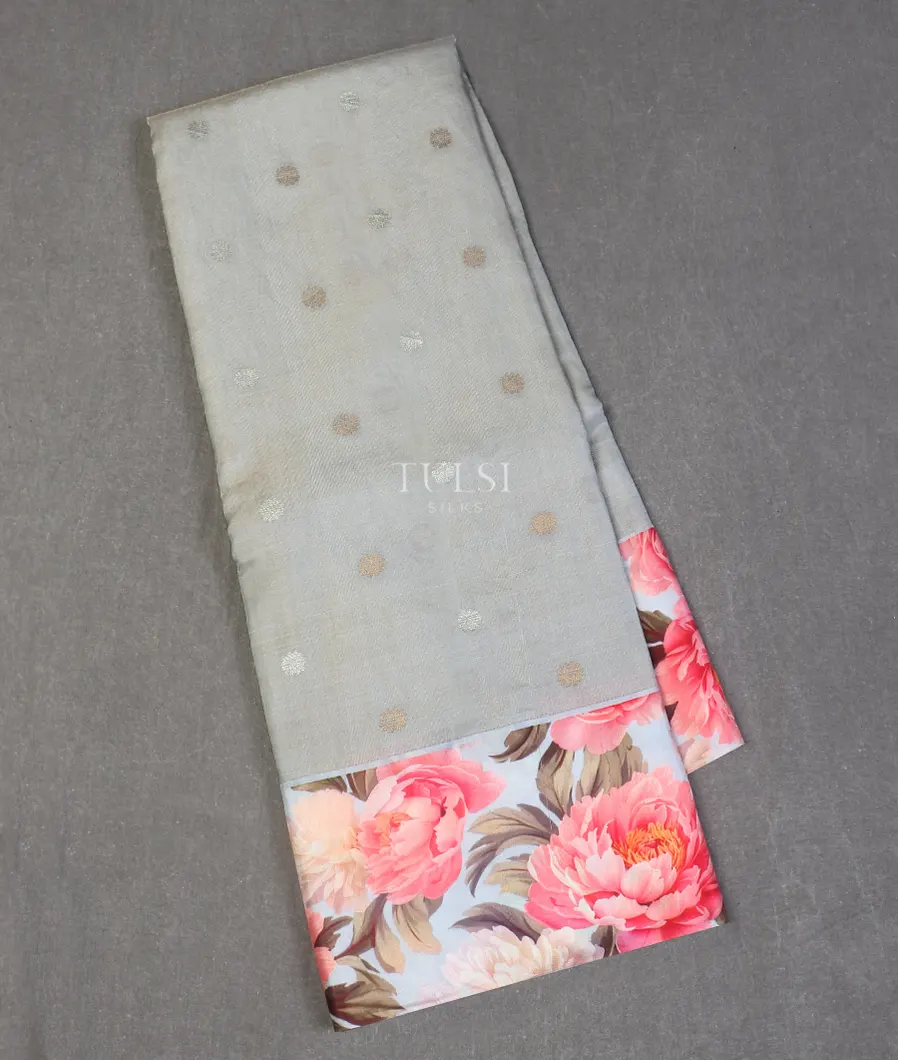 Grey Tissue Tussar With Satin Border T585909-image