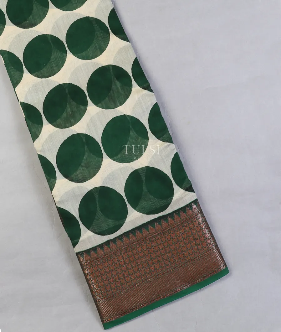 Off-White Printed Cotton Saree T592691-image