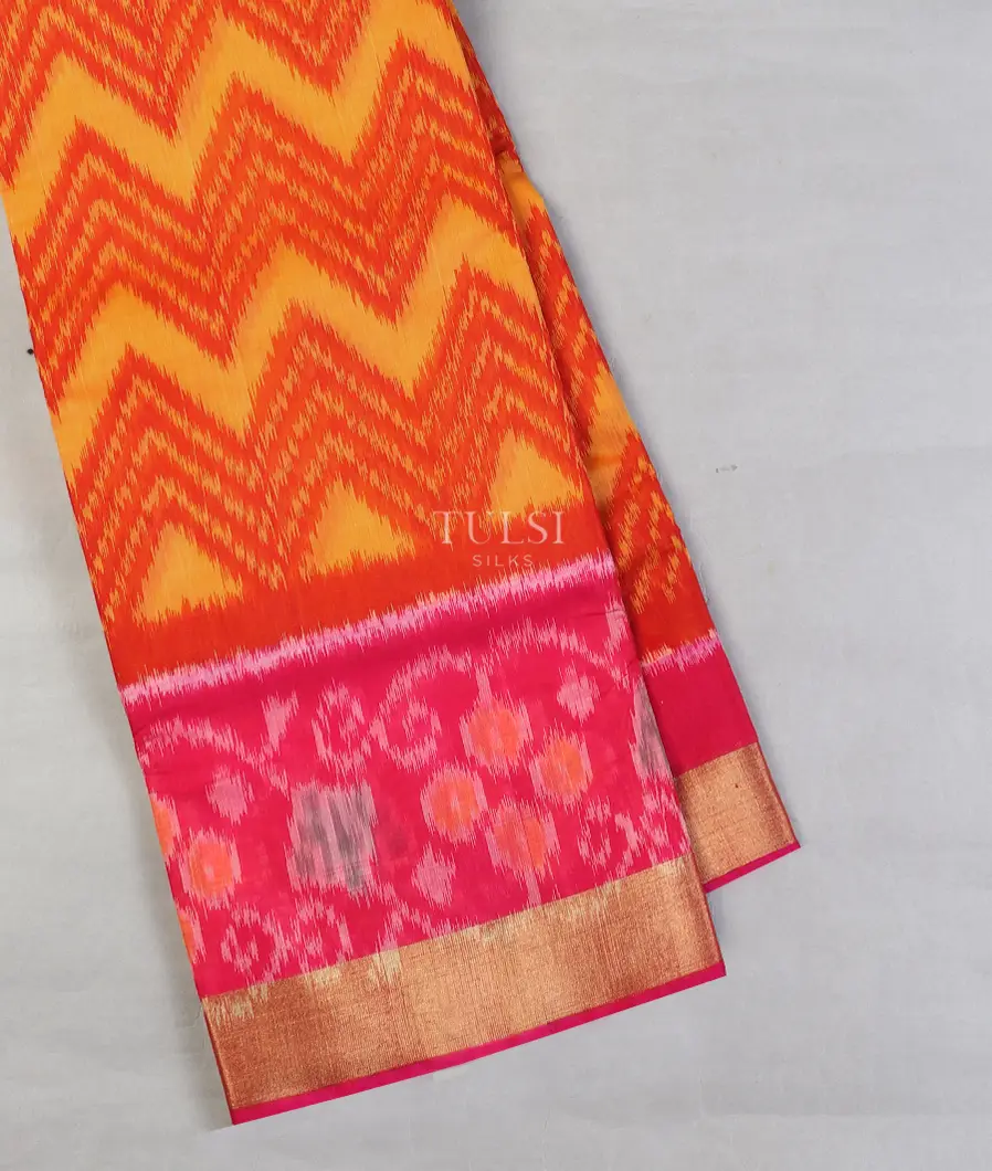 Yellow Pochampalli Silk Cotton Saree T595263-image