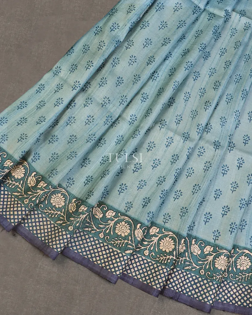 Light Blue Tussar Kantha Work Saree T591748-image