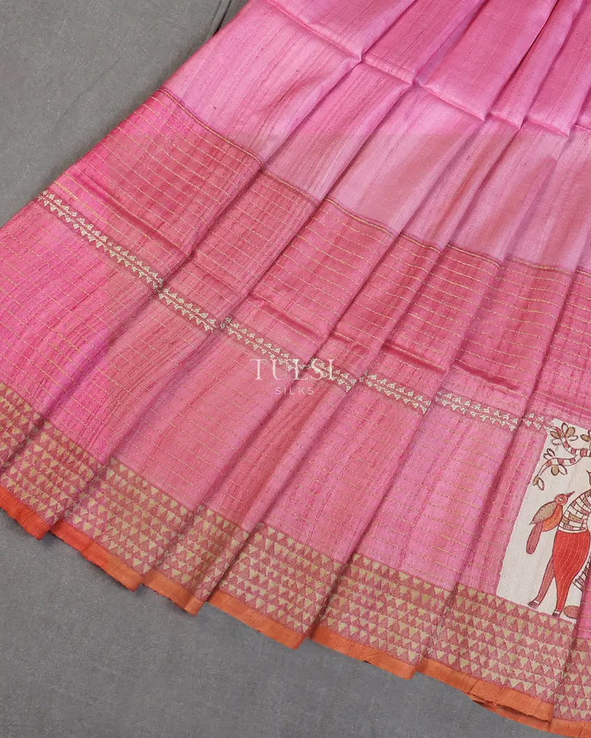 Pink Tussar Kantha Work Saree T591741-image