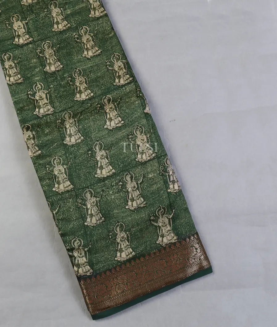 Green Soft Printed Cotton Saree T592690-image