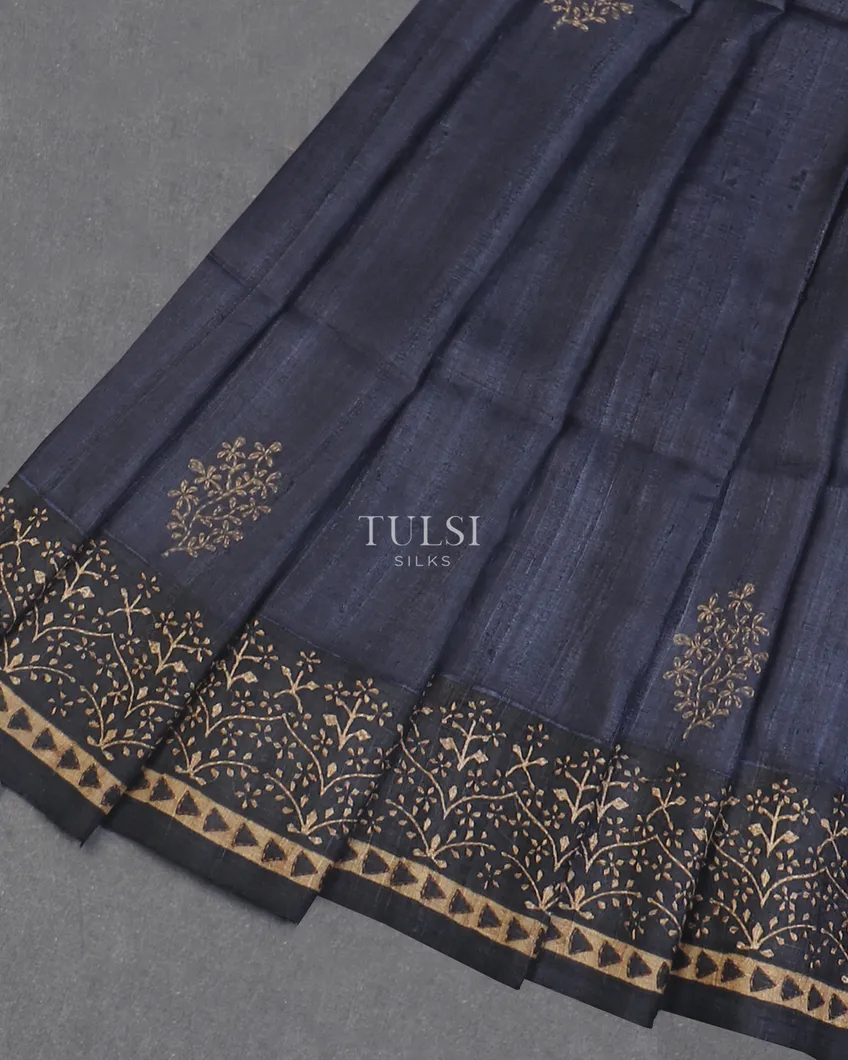 Blue Tussar Kantha Work Saree T591747-image