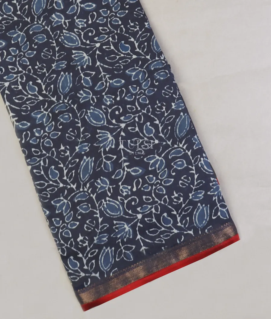 Blue Soft Printed Cotton Saree T588620-image