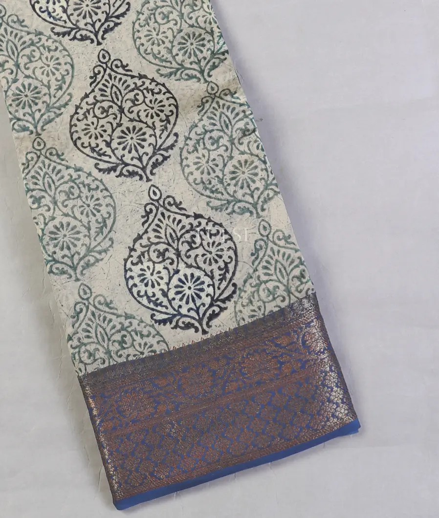 Off - White Soft Printed Cotton Saree T593240-image