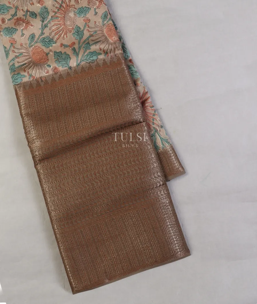 Dark Beige Soft Printed Cotton Saree T591794-image