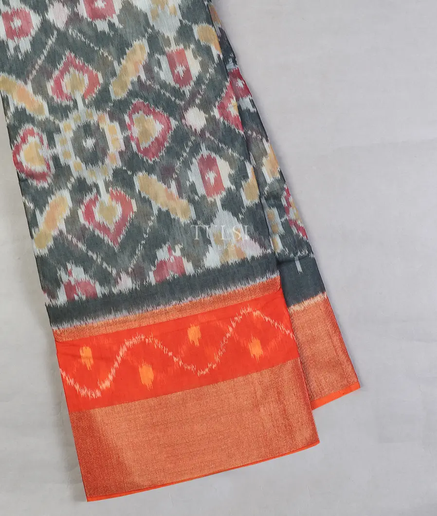 Grey Pochampalli Silk Cotton Saree T595315-image