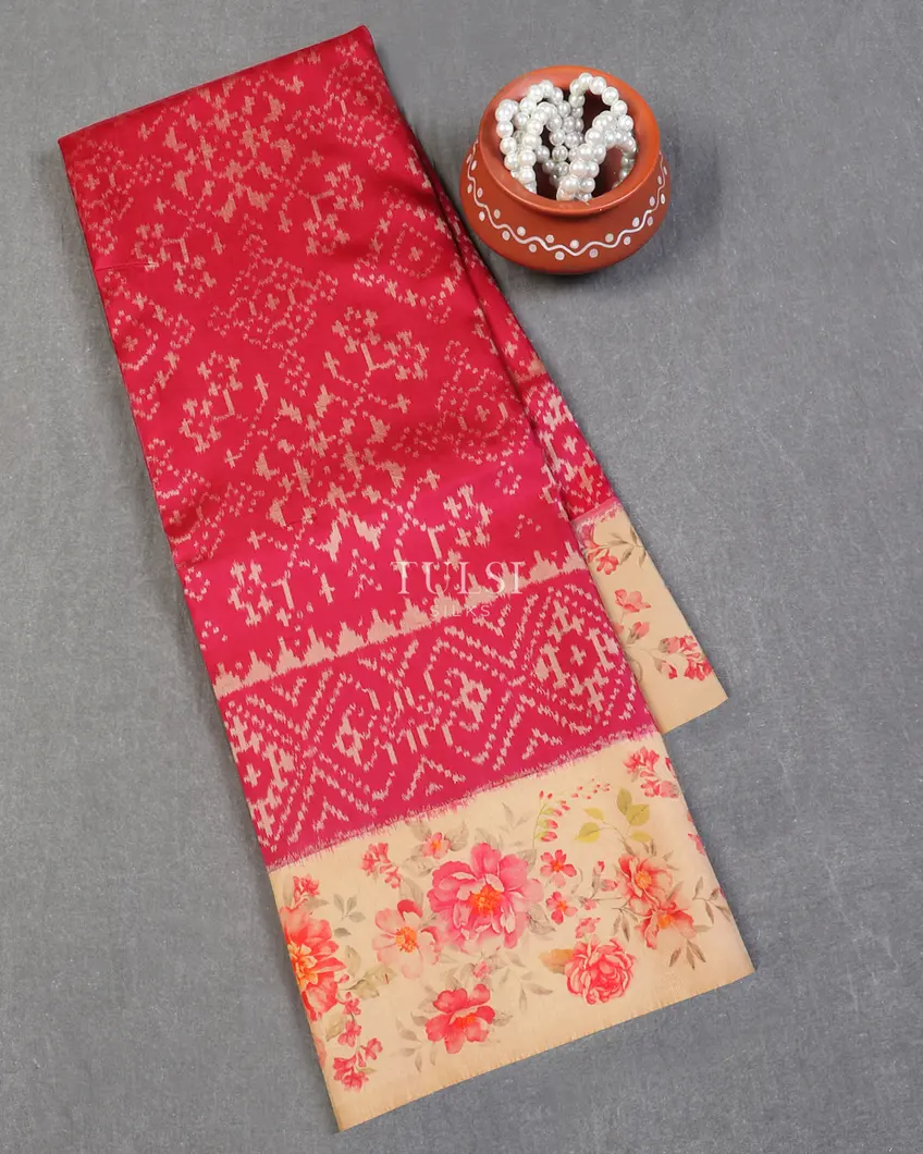 Magenta Ikat Silk Saree T593625-image