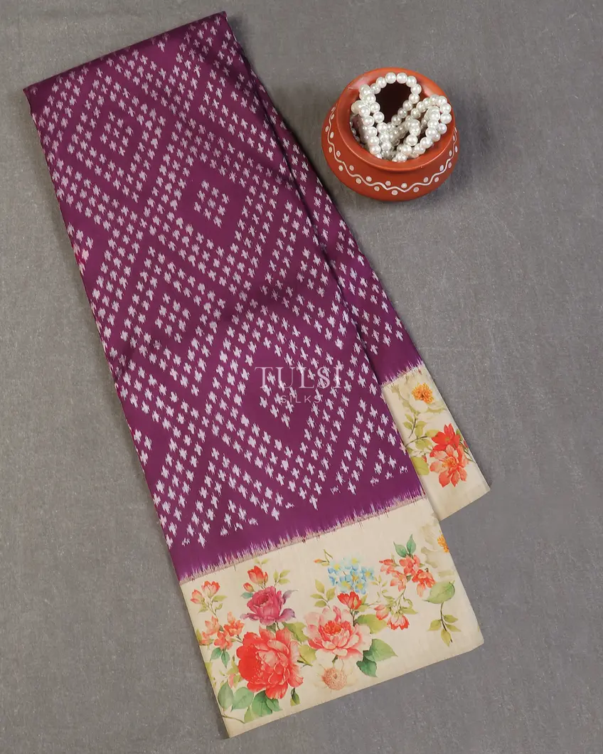 Purple Ikat Silk Saree T593624-image