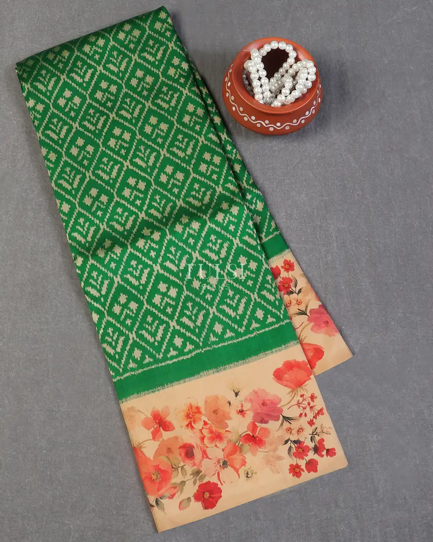 Green Ikat Silk Saree T593621-image