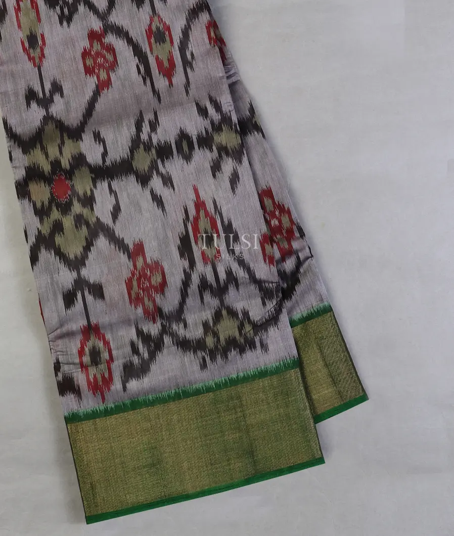 Grey Pochampalli Silk Cotton Saree T595267-image