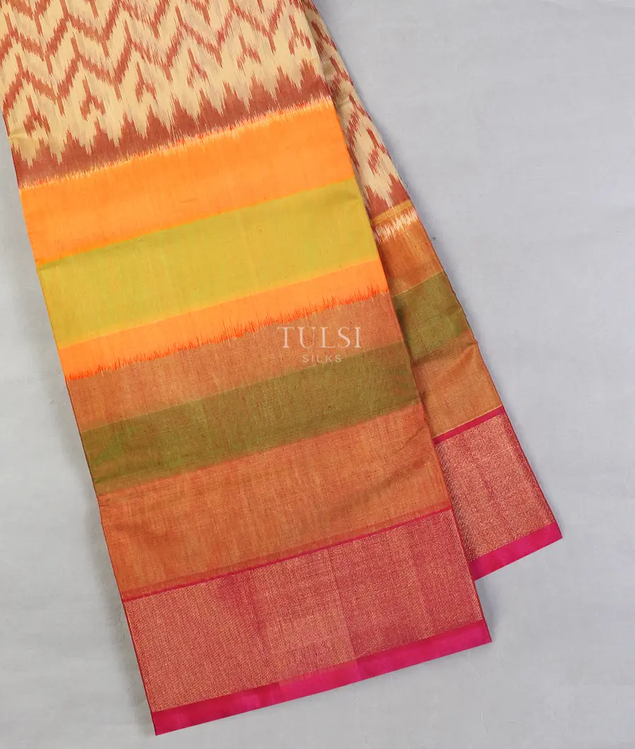 Beige Pochampalli Silk Cotton Saree T595257-image
