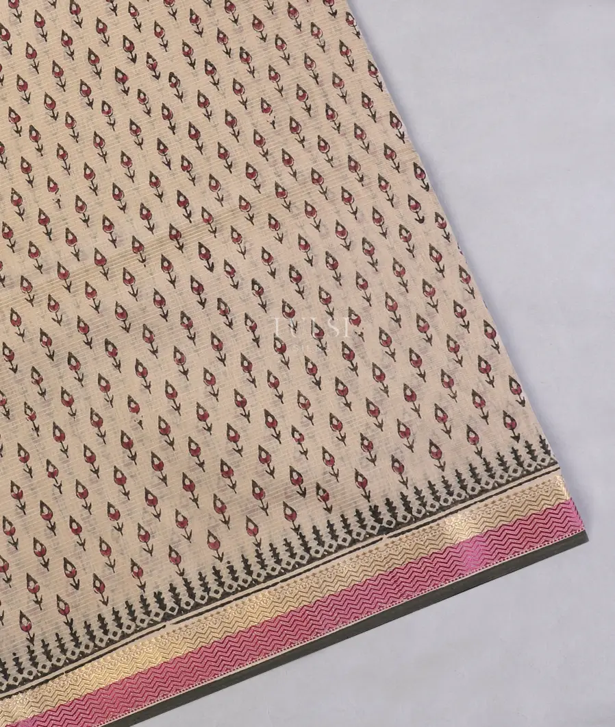 Beige Maheshwari Printed Cotton Saree T585870-image