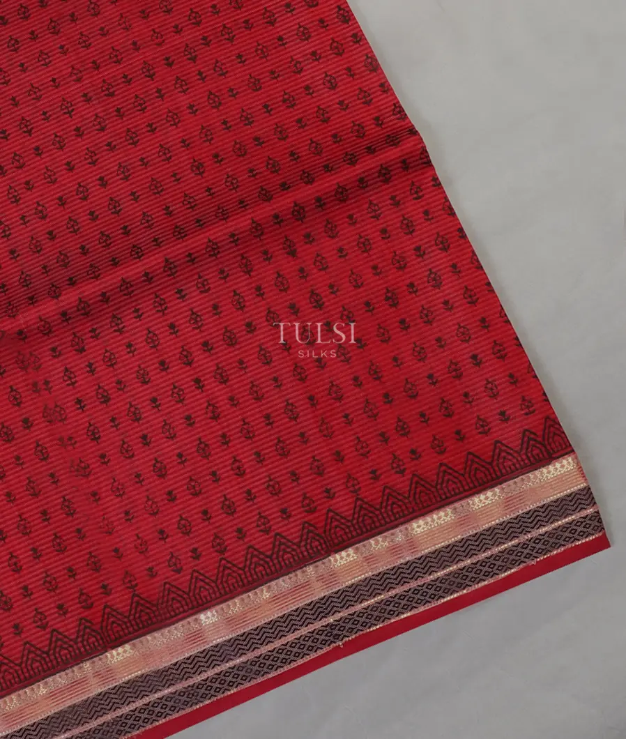 Red Maheshwari Printed Cotton Saree T561648-image