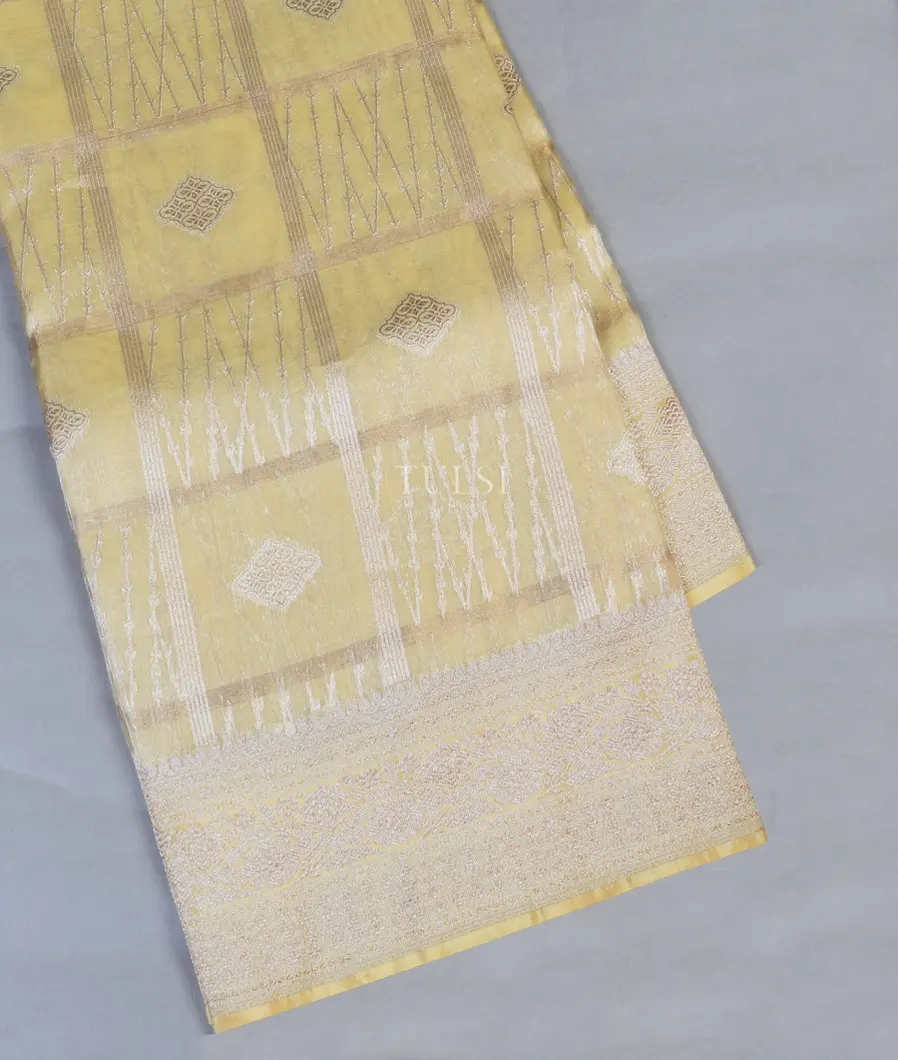 Pale Yellow Banaras Tissue Organza Saree T590344-image