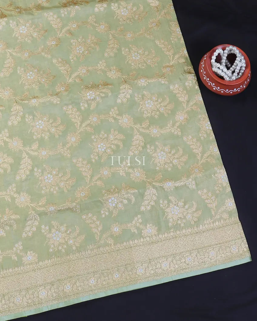 Green Banaras Tissue Silk Saree T596554-image