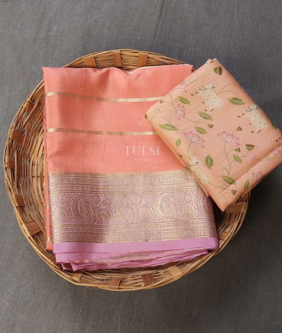 Peach Mysore Crepe Silk Saree T595767-image