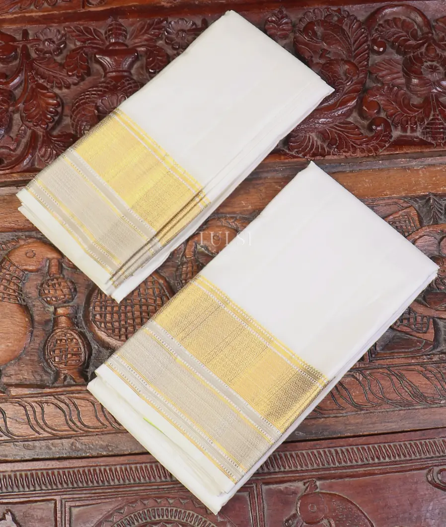 Off-White Handwoven Kanjivaram Silk Dhoti and Vastharam T461647-image
