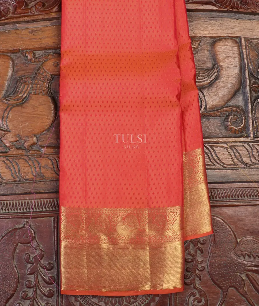 Orangish Pink Soft Silk Saree T594606-image
