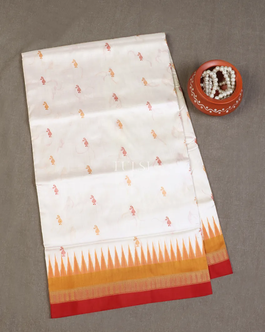 Off - White Orissa's Sambhalpuri Handwoven Silk Saree T594417-image