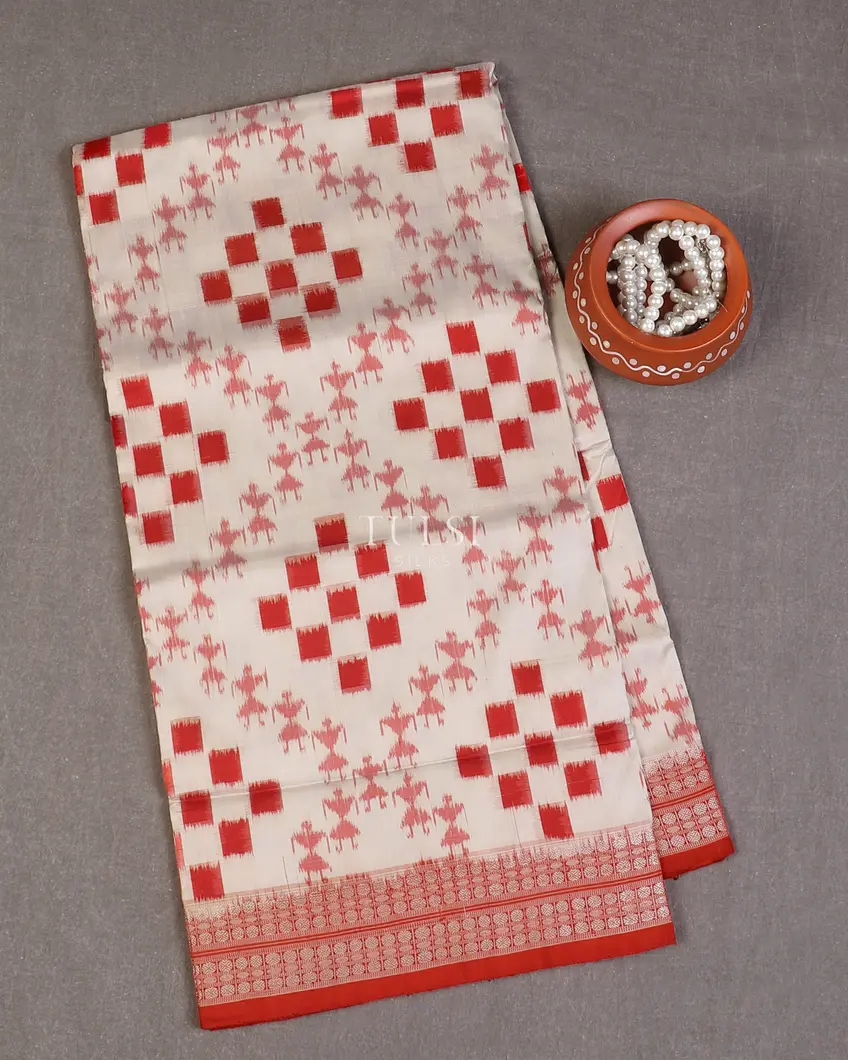 Off - White Orissa's Sambhalpuri Handwoven Silk Saree T594418-image