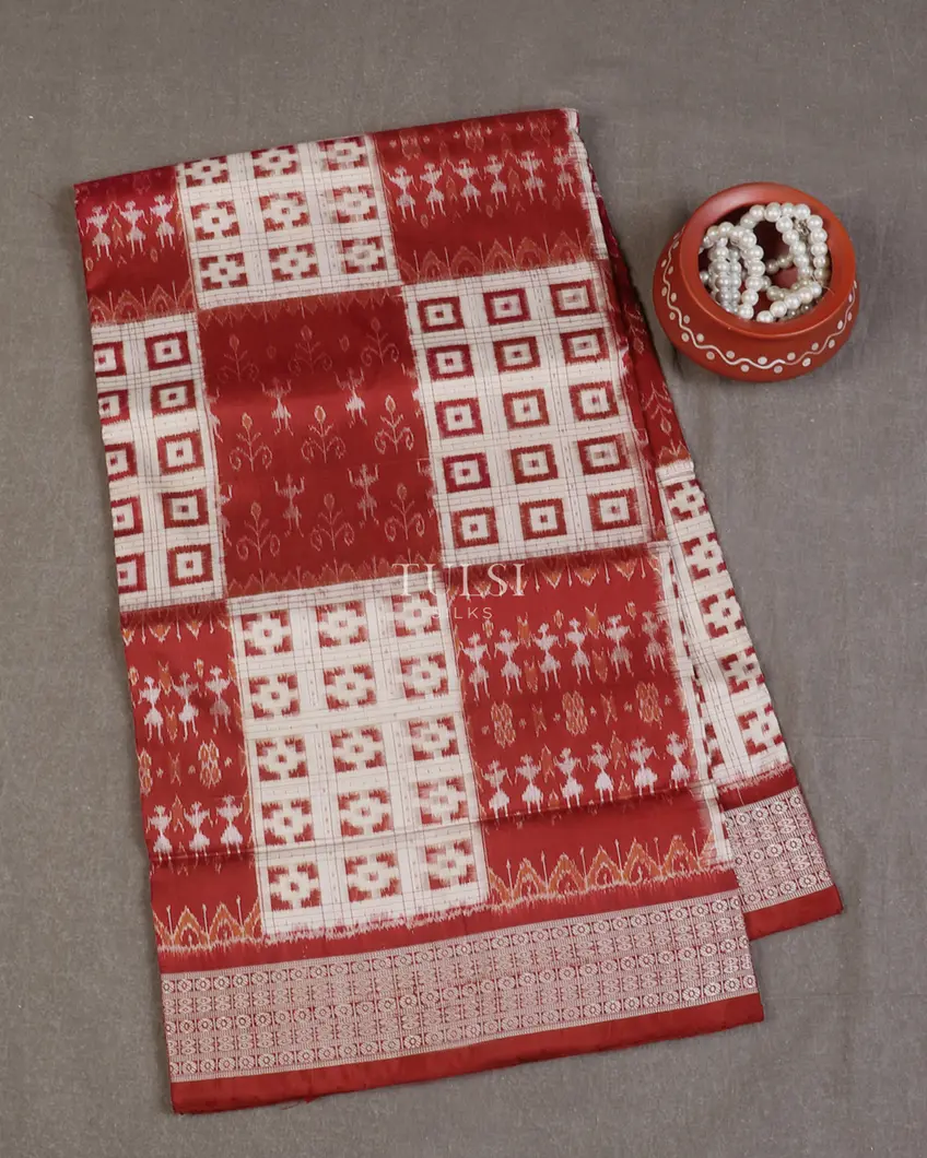 Off- White And Maroon Orissa's Sambhalpuri Handwoven Silk Saree T594419-image
