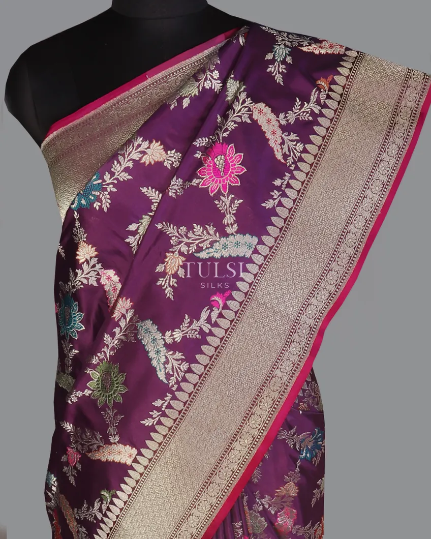 Purple Banaras Silk Saree T563190-image
