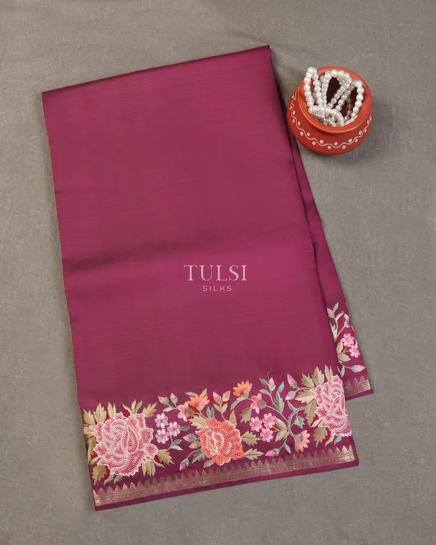 Purple Soft Silk Embroidery Saree T595026-image