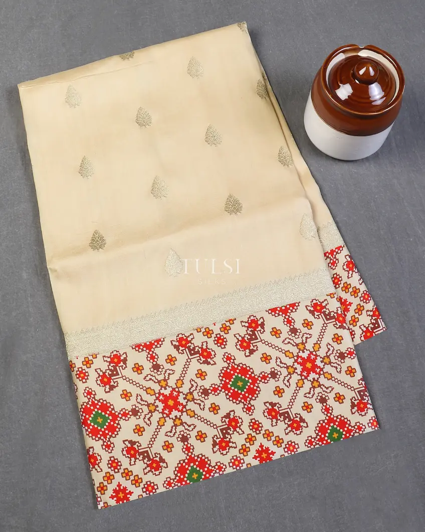 Light Beige Banaras Kathan Silk With Satin Border T597421-image