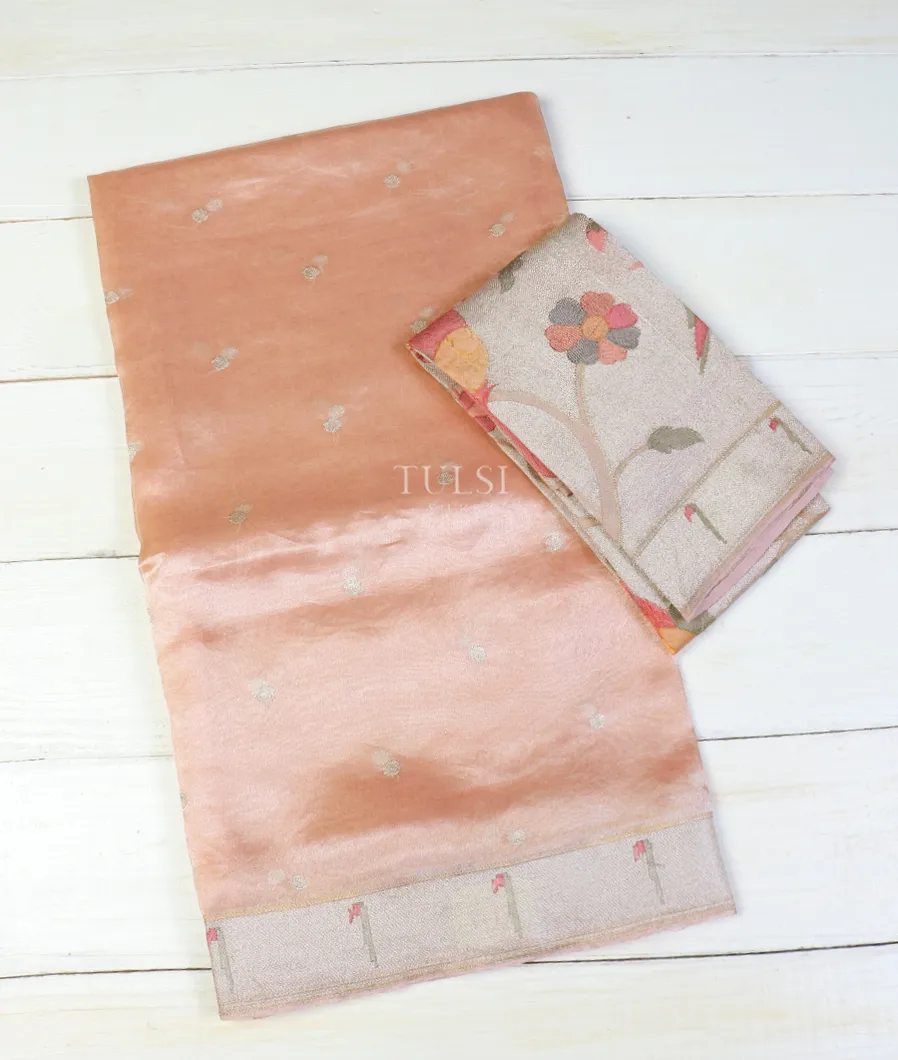 Peach Kora Tissue Organza Embroidery Saree T595188-image